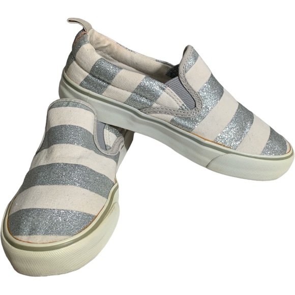 OLD NAVY Kids White and Shiny Silver Striped Shoes Size 1 - Picture 1 of 8